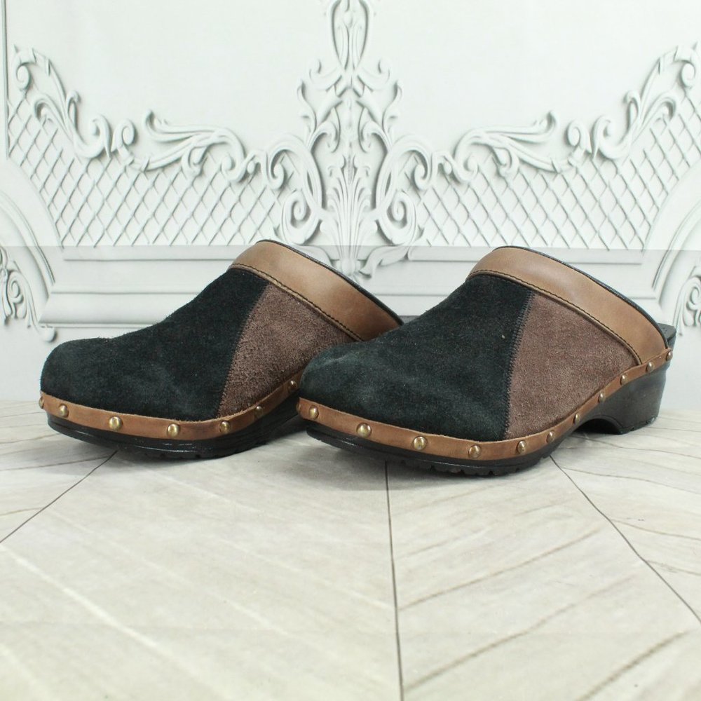Sanita Black Suede Slip On Slide Studded Clogs Mules Size 39 US 9 - Picture 2 of 8